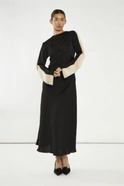 Glamorous Black-Nude Waterfall Ruffle Maxi-Dress