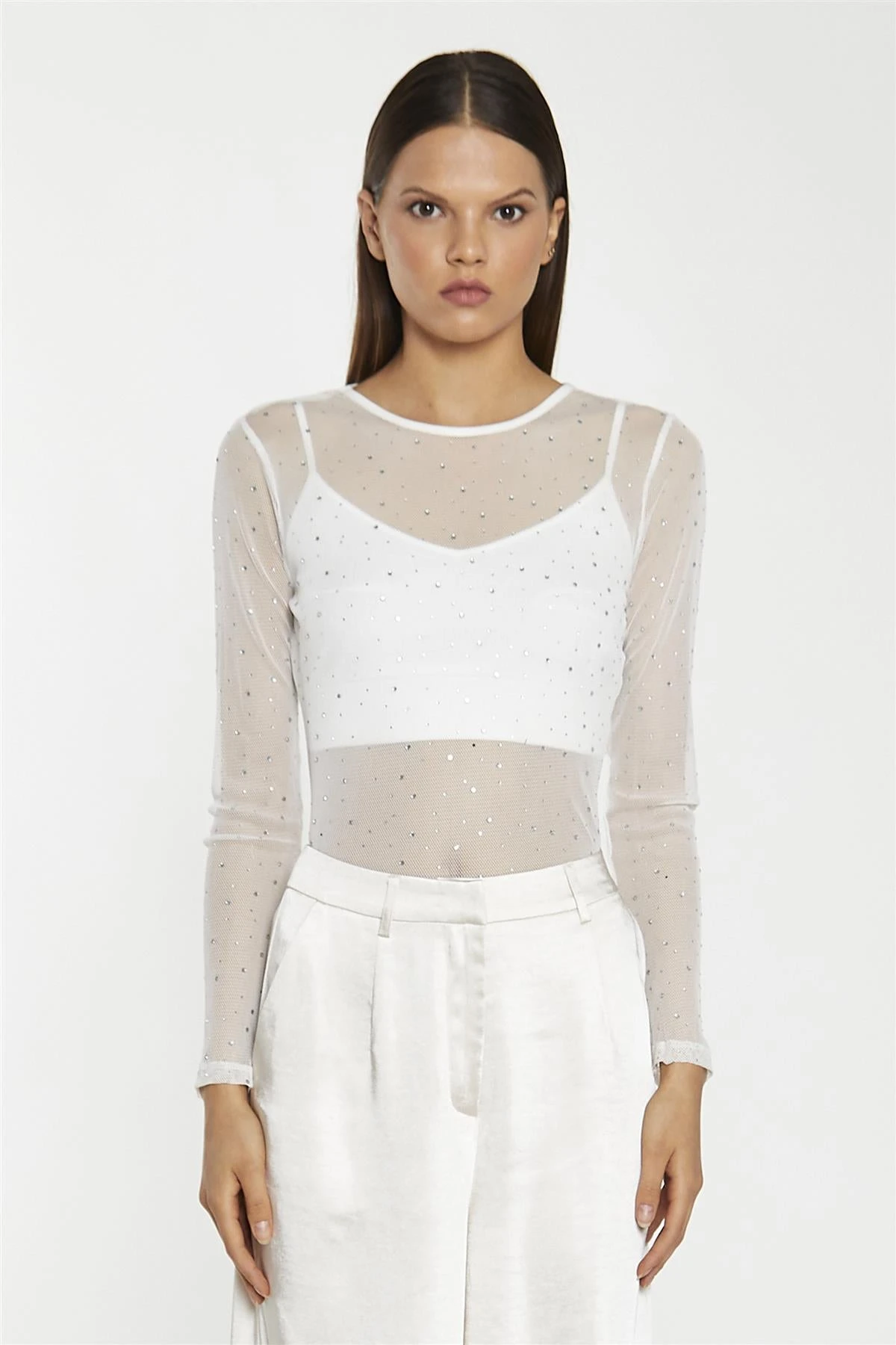 Glamorous White-Mesh Diamante Classic-Bodysuit 7 Glamorous White-Mesh Diamante Classic-Bodysuit - Image 5