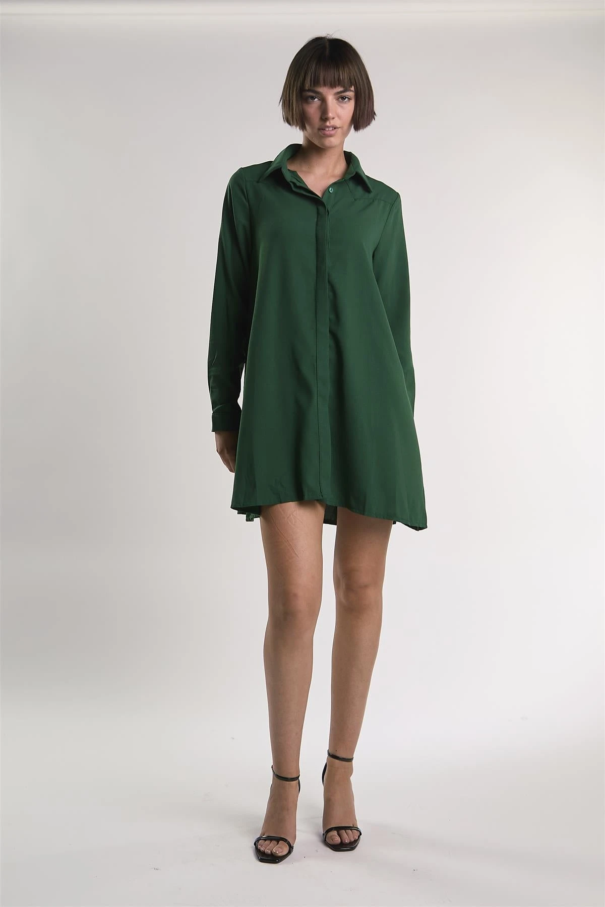 Glamorous Dark-Green Long-Sleeve-Button-Front Mini-Shirt Dress 7 Glamorous Dark-Green Long-Sleeve-Button-Front Mini-Shirt Dress - Image 5