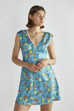Glamorous Blue Lemon-Print V-Neck Mini-Dress -Glamorous Shop e547135a 7002 45c2 9a62 df5500cd052b