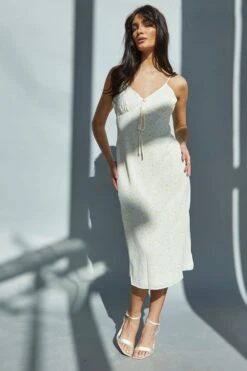 Glamorous Pale Daisy V-Neck Tie Front Midi Dress