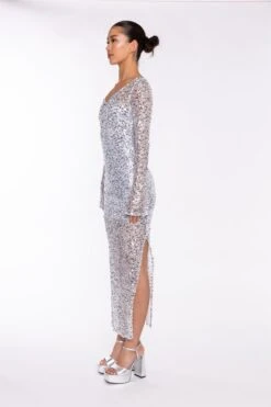 Glamorous Silver Sequin-Mesh V-neck Maxi-Dress -Glamorous Shop e6c93154 6638 4f2a aa84 0e20bbb373e3