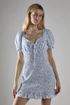 Glamorous Blue Ditsy Shirred Bodycon Mini-Dress -Glamorous Shop ecd4683b 601e 4df0 ab9e c3837a0a786f