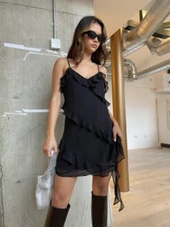 Glamorous Black Waterfall Ruffle Mini-Dress -Glamorous Shop edcec2de fbf6 493f 89dd 3b1a419fa31a