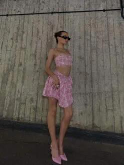 Glamorous Cher Co-ord Diamante Trim Crop Top - Pink Check Sequin -Glamorous Shop ee1f6fe9 13ef 45e0 9599 22acdba9d8f0