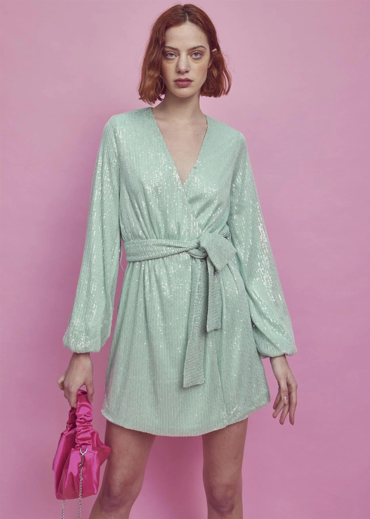 Glamorous Alice Tie-Waist Sequin Mini-Dress -Apple-Green Sequin 5 Glamorous Alice Tie-Waist Sequin Mini-Dress -Apple-Green Sequin - Image 3