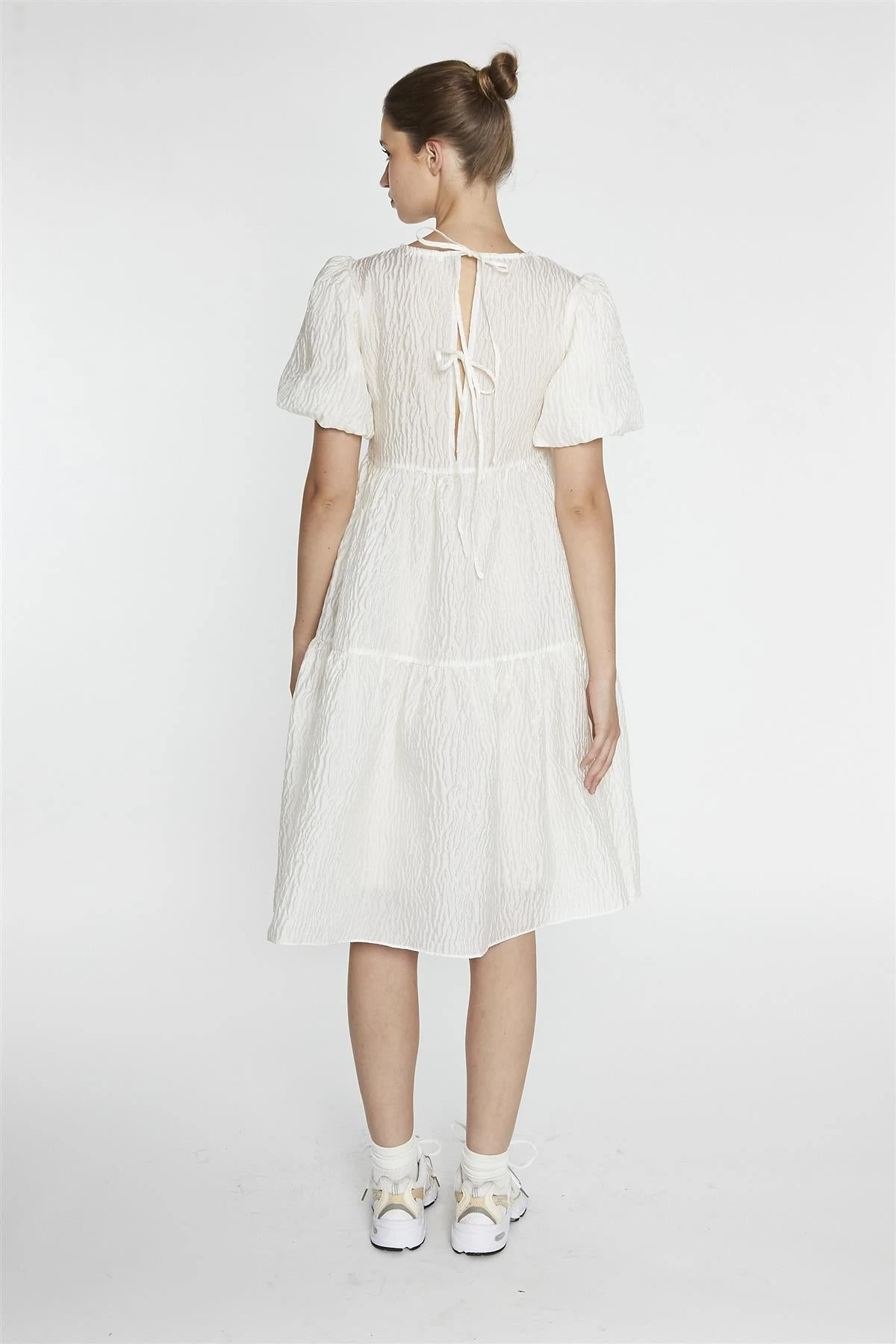 Glamorous Cream Textured-Brocade Tiered Midi-Dress 4 Glamorous Cream Textured-Brocade Tiered Midi-Dress - Image 2