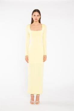 Glamorous Lemon-Yellow Square-neck Maxi-Dress