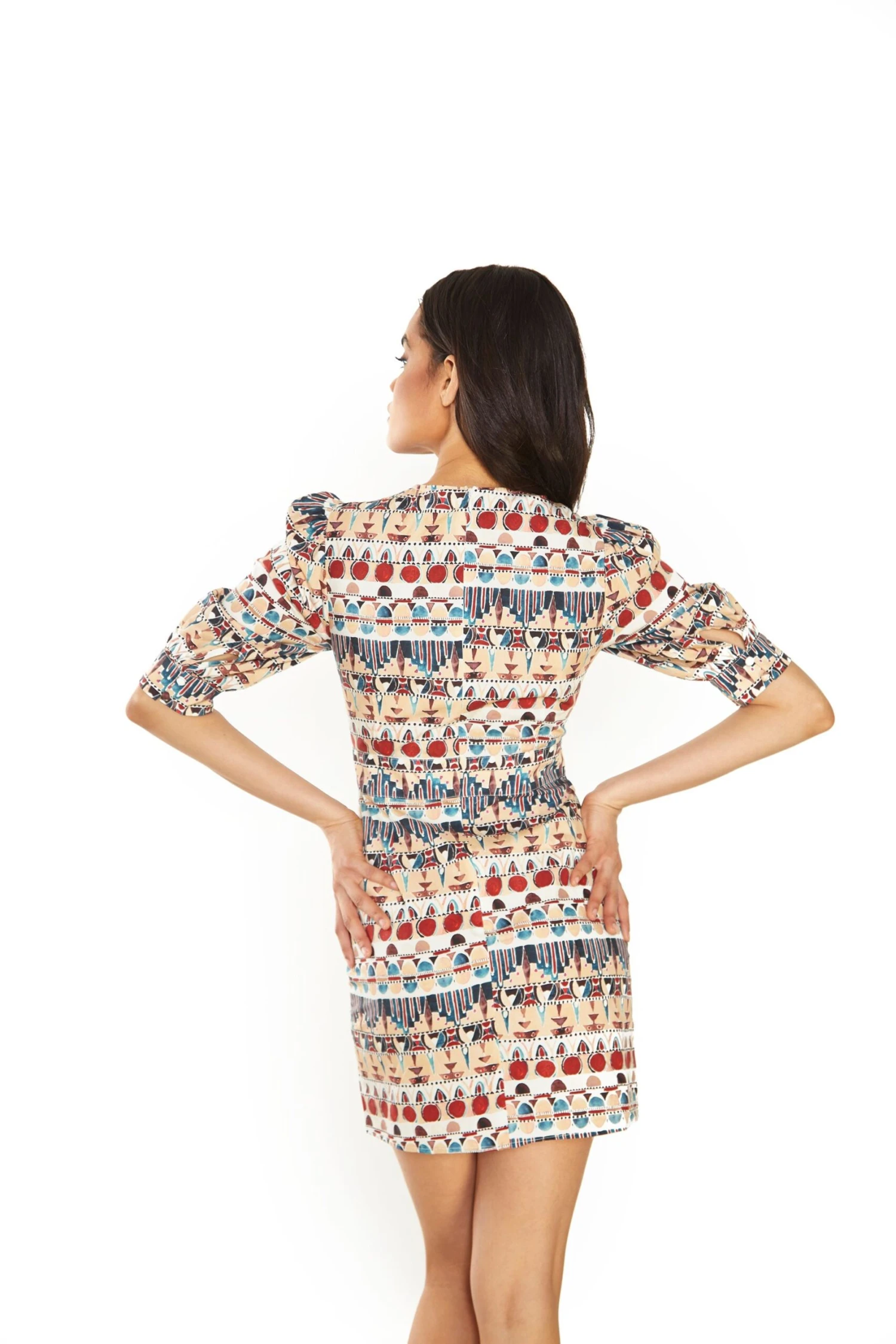 Glamorous Brown Multi Tribal V- Neck Side Split Mini Dress 4 Glamorous Brown Multi Tribal V- Neck Side Split Mini Dress - Image 2