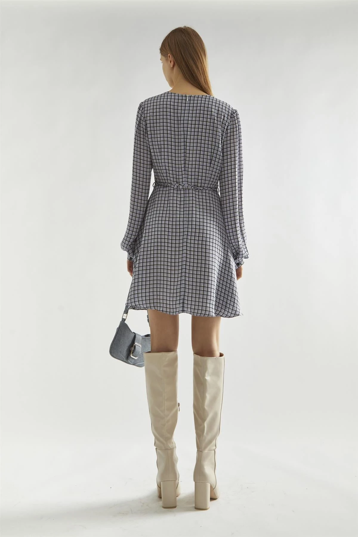 Glamorous Light-Blue Check V-Neck Mini-Dress 4 Glamorous Light-Blue Check V-Neck Mini-Dress - Image 2