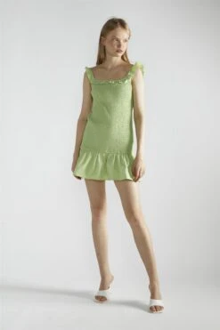 Glamorous Apple-Green Square-Neck-Bodycon Mini-Dress