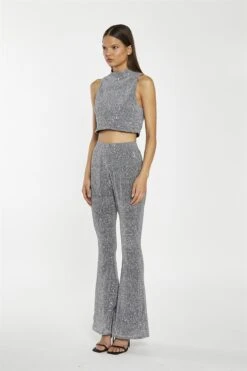 Glamorous Silver-Sequin Plisse High-Neck Crop-Top -Glamorous Shop f7bffeb6 d058 467a b2df 4b16077dd39a