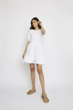 Glamorous White Ruffle Hem Mini-Dress