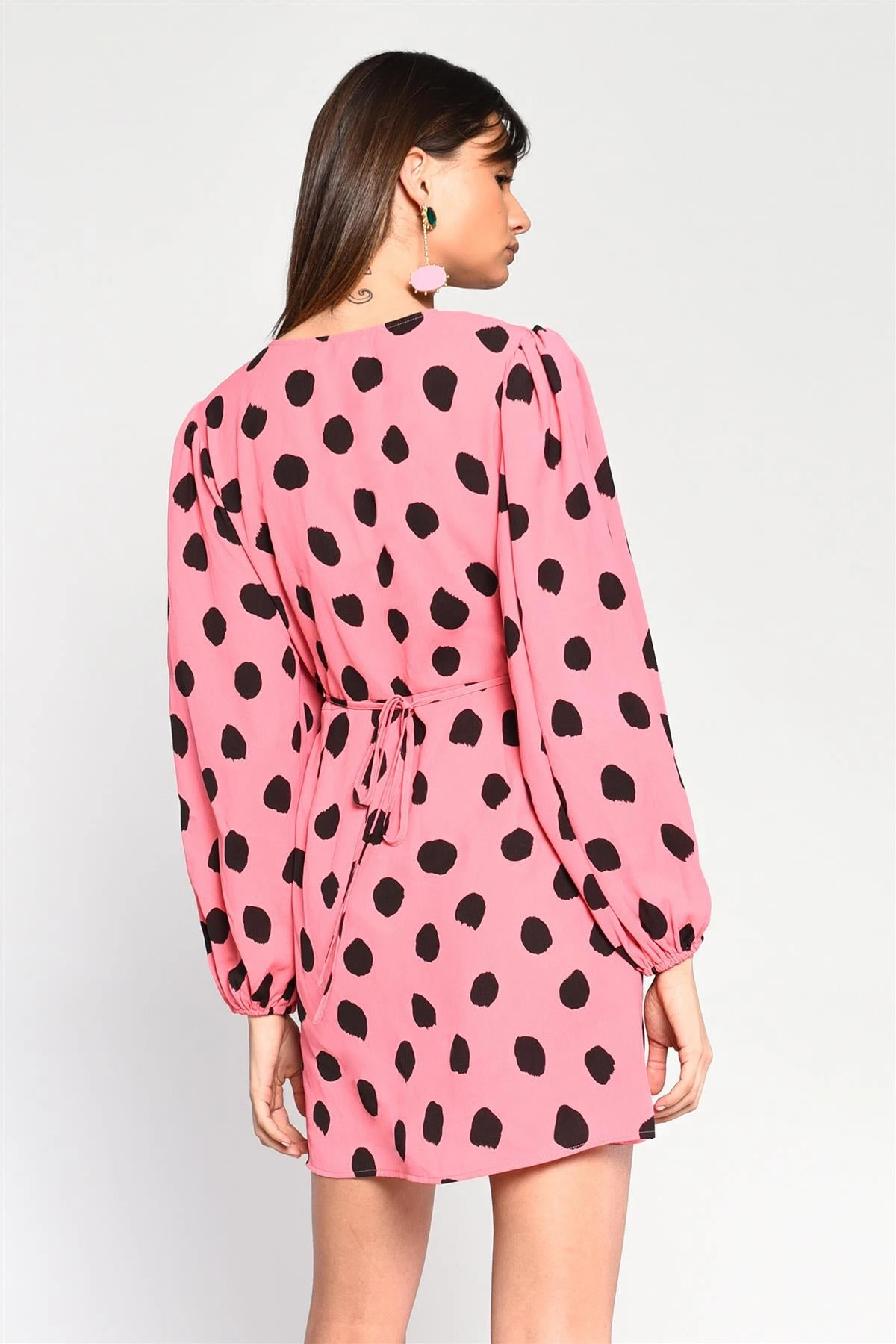 Glamorous Pink Black Messy Spot V-Neck Mini-Dress 4 Glamorous Pink Black Messy Spot V-Neck Mini-Dress - Image 2