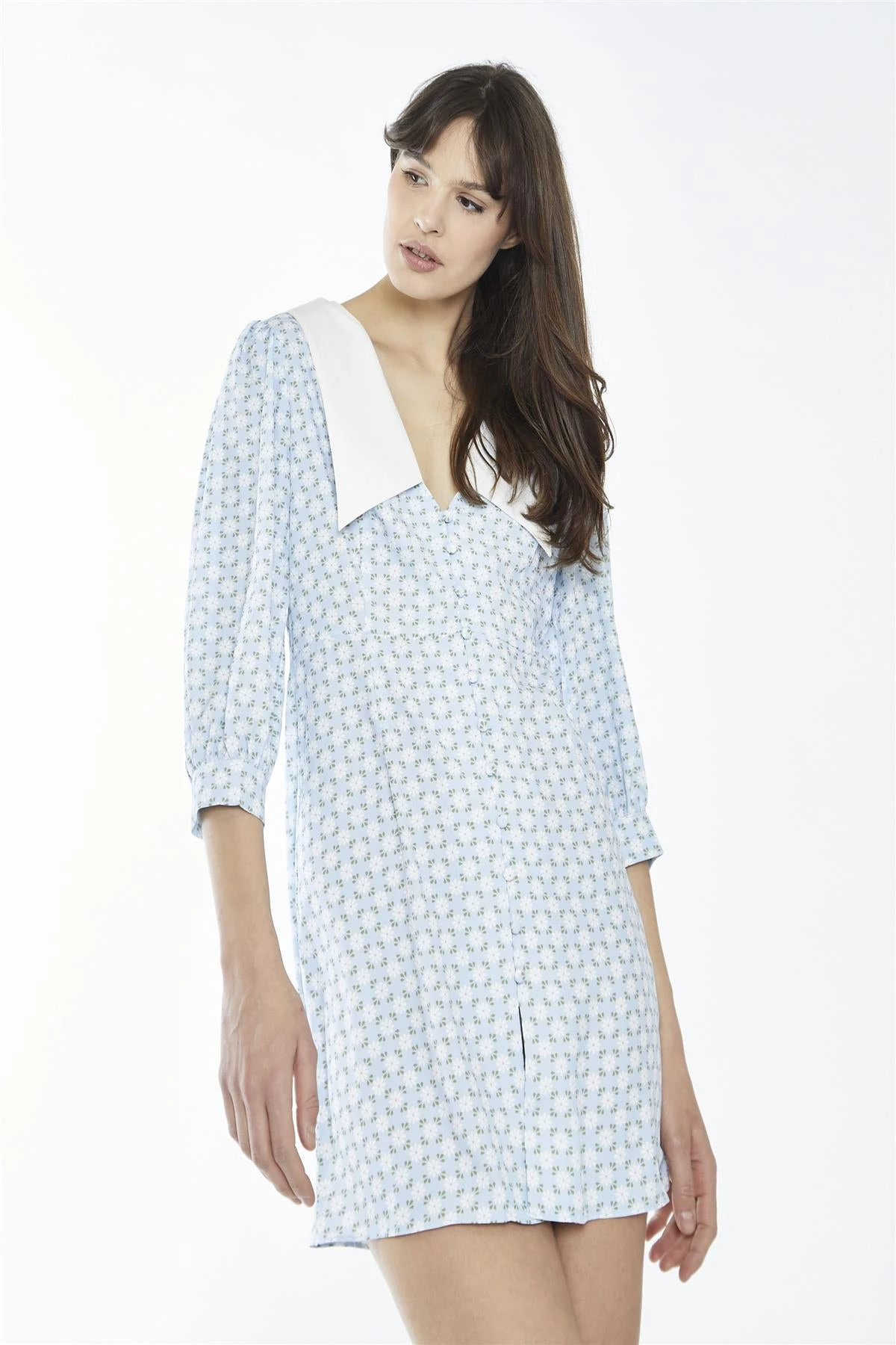 Glamorous Pale-Blue Ditsy Button-Through Collared Mini-Dress 5 Glamorous Pale-Blue Ditsy Button-Through Collared Mini-Dress - Image 3