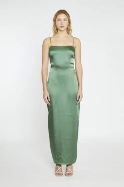 Glamorous Forest Green Satin Maxi-Dress