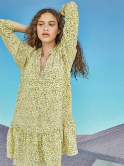 Glamorous Citron Daisy Floral Long Sleeve Smock Dress -Glamorous Shop fefe0592 aaa3 4e0b b6bc e857da03670d