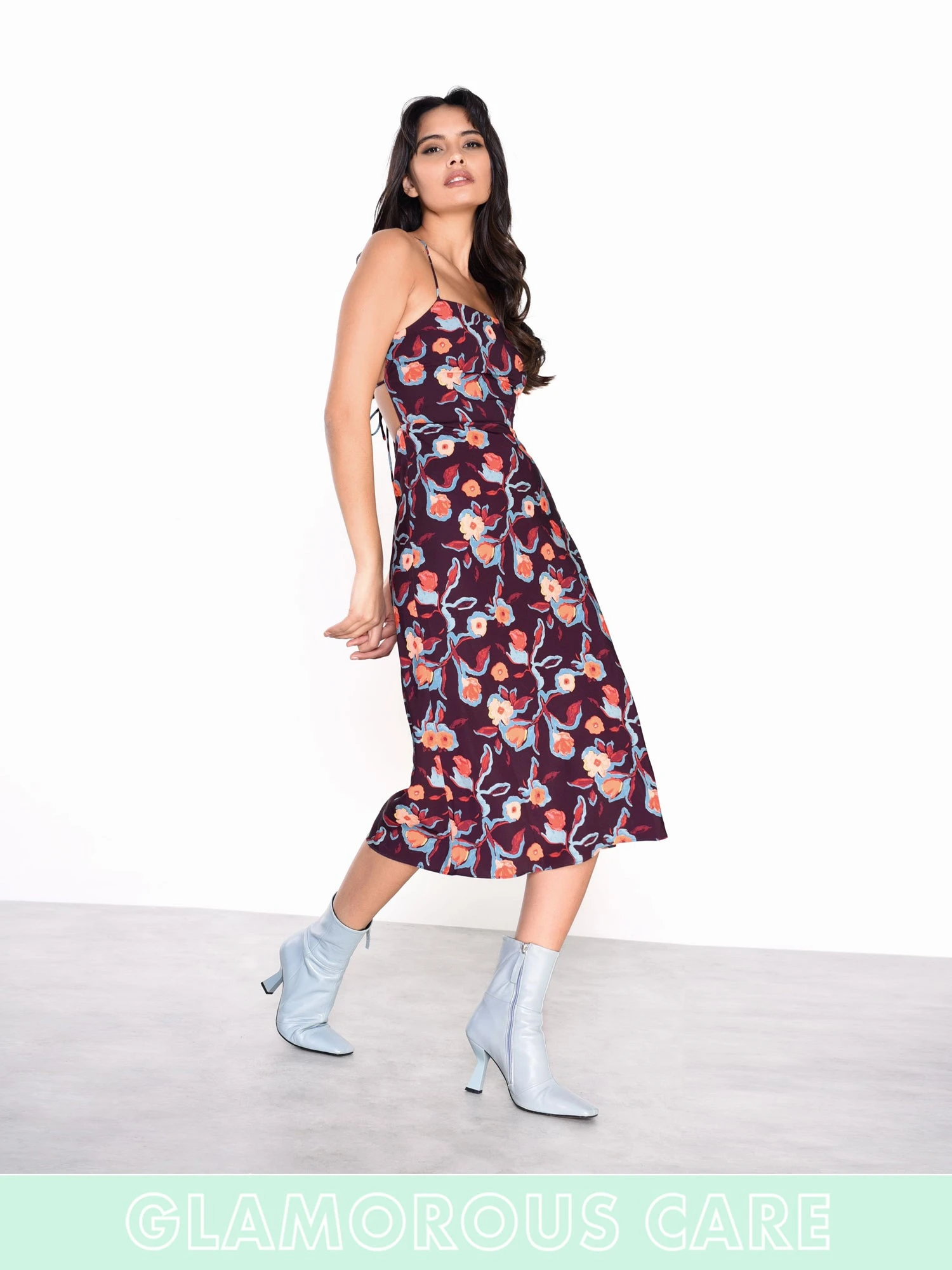 Glamorous Care Plum Abstract Floral Strappy Tie Back Midi Dress 6 Glamorous Care Plum Abstract Floral Strappy Tie Back Midi Dress - Image 4