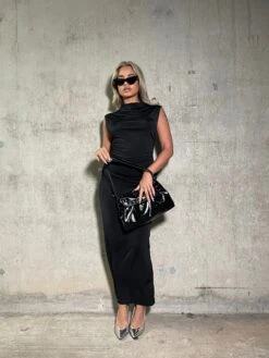 Glamorous Black Ruched Bodycon Midaxi-Dress