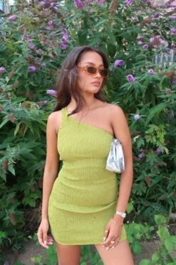 Glamorous Olive-Green Asymmetric Mini-Dress