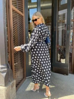 Glamorous Mono-Daisy Long Sleeve Wrap Midi-dress -Glamorous Shop image00908