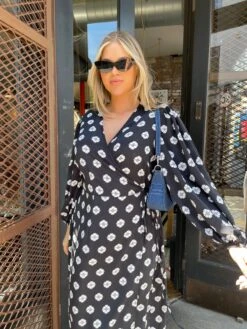 Glamorous Mono-Daisy Long Sleeve Wrap Midi-dress -Glamorous Shop image00916