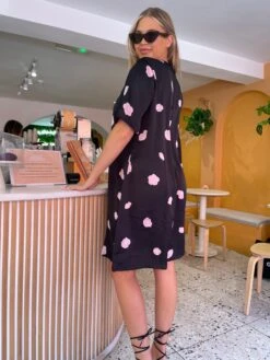 Glamorous Black Floral Satin T-Shirt Mini-Dress -Glamorous Shop image01170