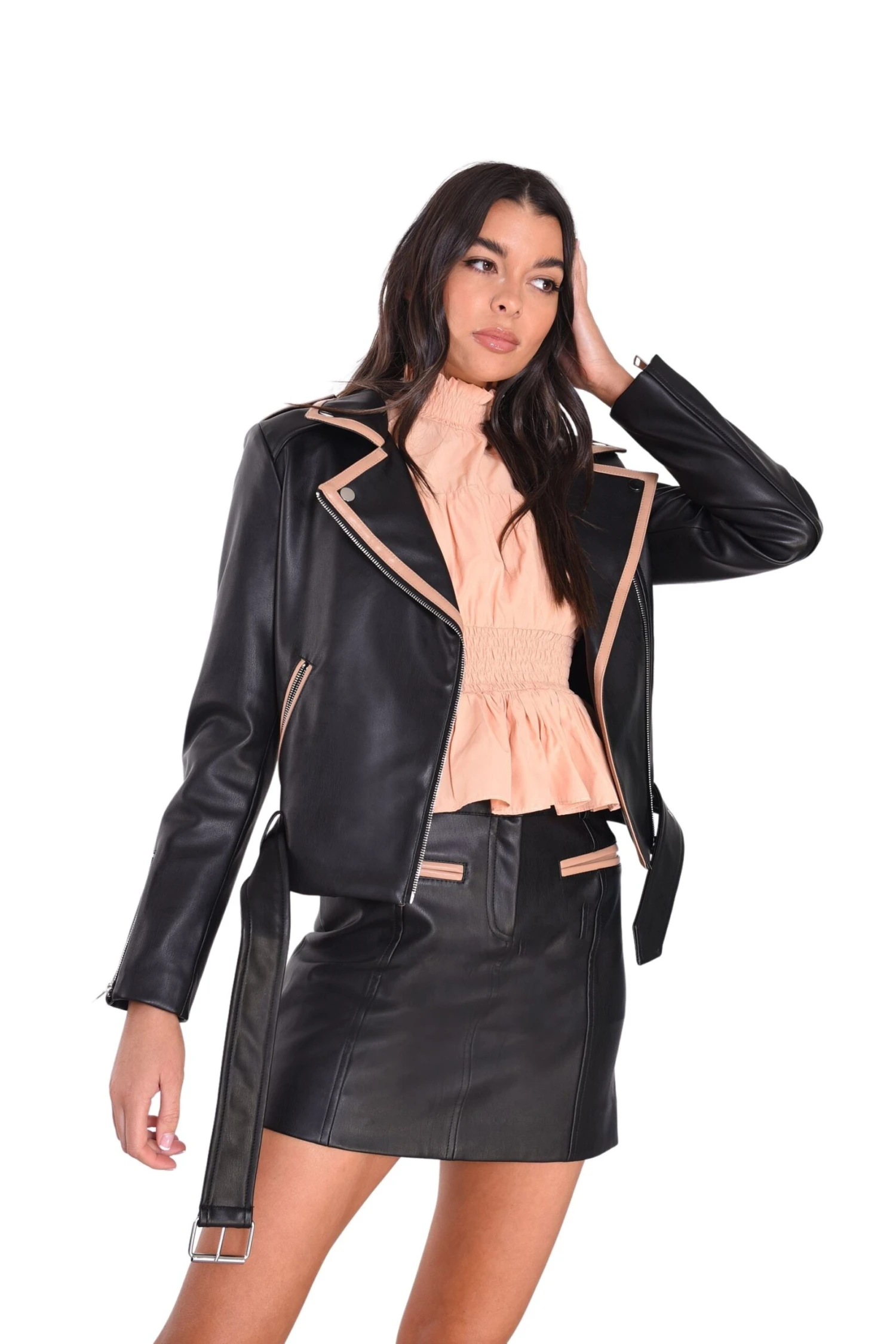Glamorous Black Tan Faux Leather Jacket 5 Glamorous Black Tan Faux Leather Jacket - Image 3