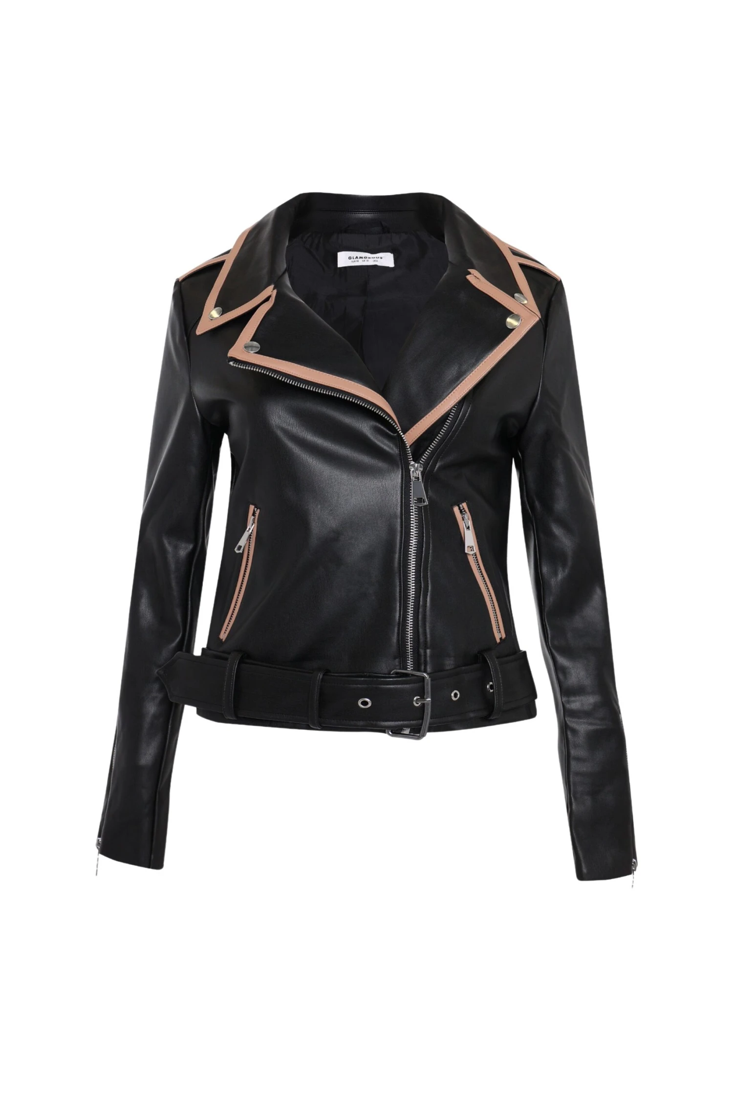 Glamorous Black Tan Faux Leather Jacket 6 Glamorous Black Tan Faux Leather Jacket - Image 4