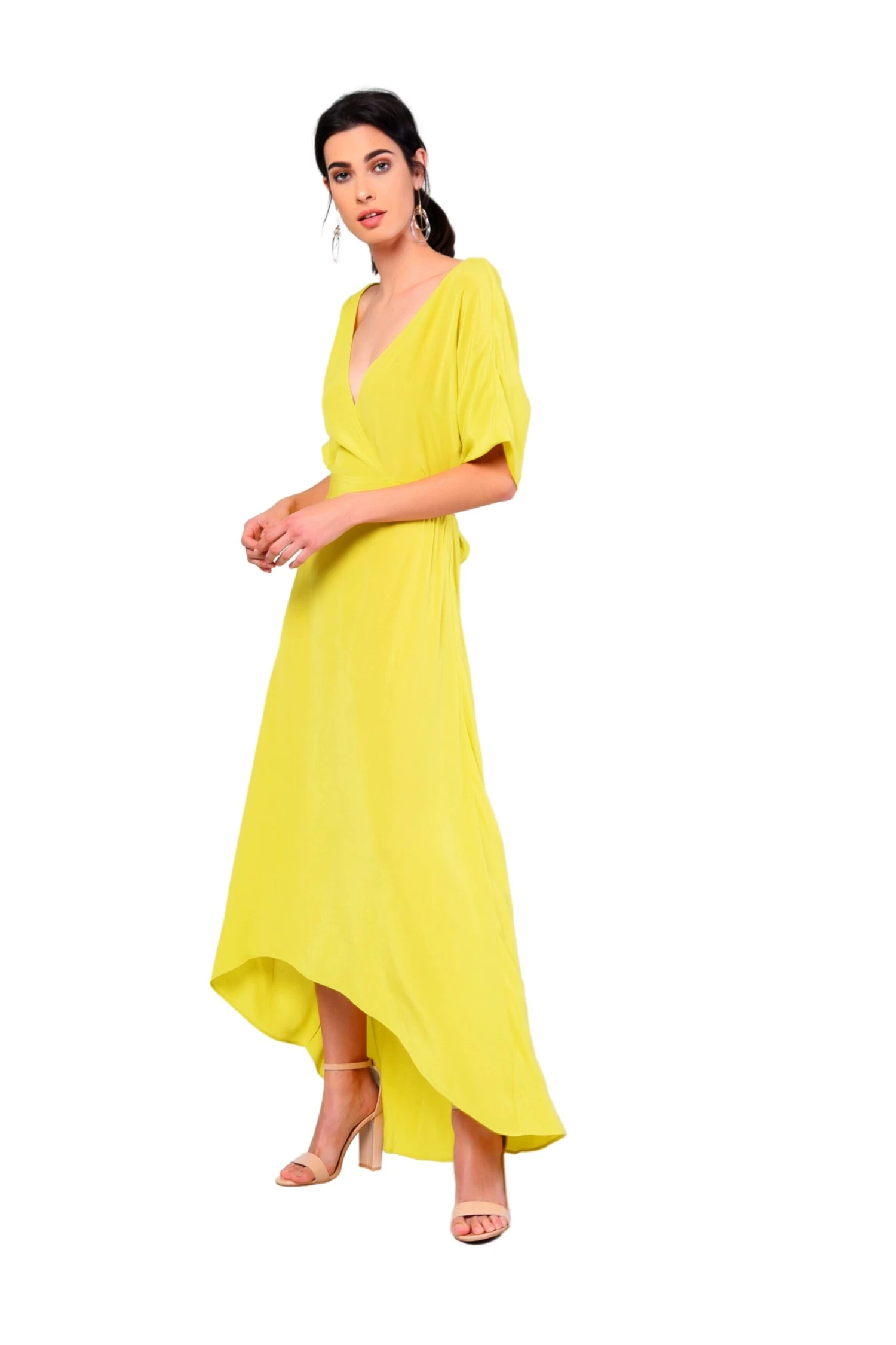 Glamorous Lime V- Neck Wrap Midi Dress 3 Glamorous Lime V- Neck Wrap Midi Dress