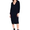 Glamorous Black Ribbed V-Neck Long Sleeve Midi Jumper Dress