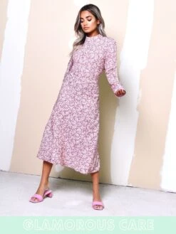 Glamorous Care Blush Floral Ditsy Open Back Detail Midi Dress -Glamorous Shop vv